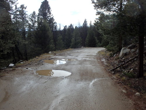 GDMBR: The road was wet, had new trenches, and had major puddles.
